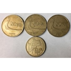 NORWAY 1994-2002 . TEN 10 and TWENTY 20 KRONER COINS